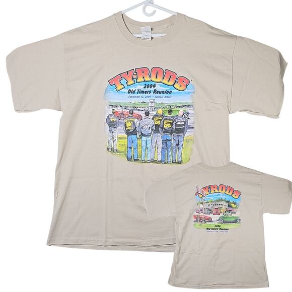 Vintage 2000 Ty-Rods Car Shirt Mens XL 28th Old Timers Reunion Tan Graphic - Picture 1 of 6